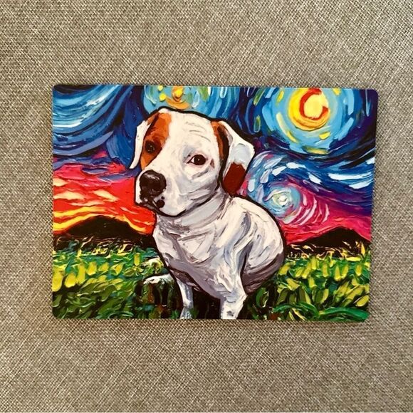 White Pit Bull Van Gogh Starry Night Magnet - Picture 2 of 3